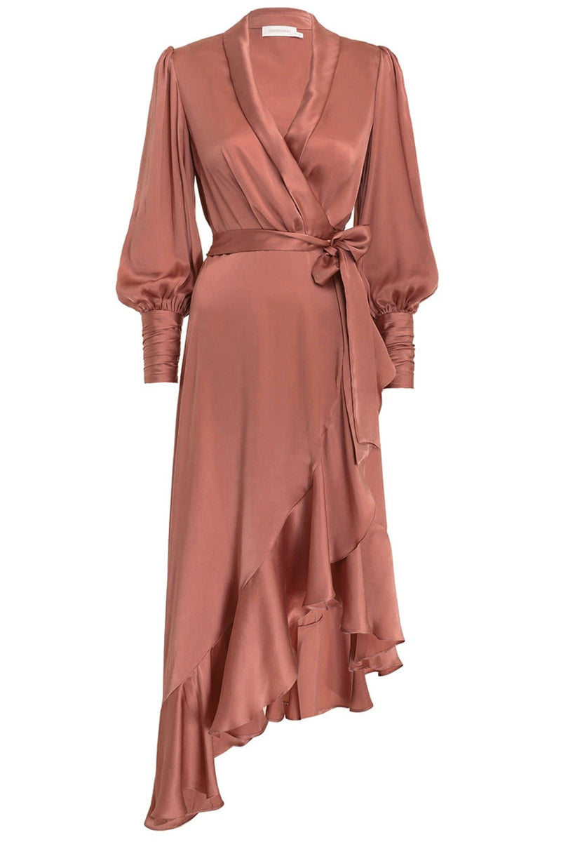 Zimmermann Silk Wrap Midi Dress in Rose ...